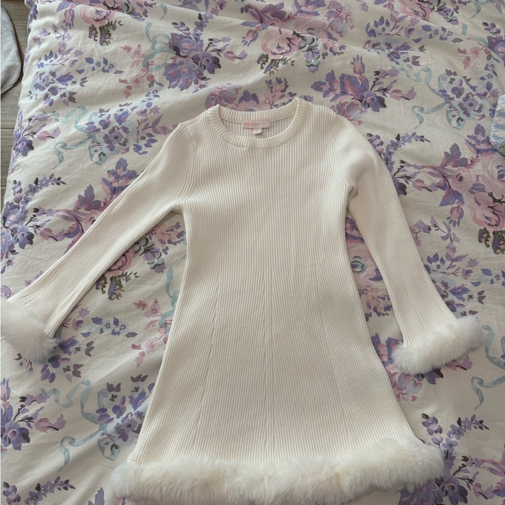 GB girls white sweater dress with fur